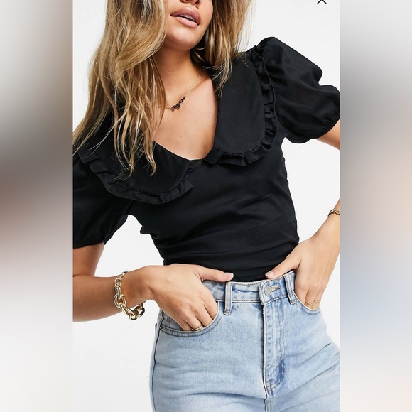 NEW Ruffle collar black top with  tag - Picture 4 of 4